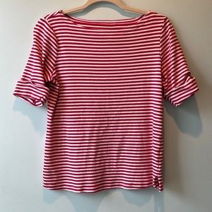 Kim Rogers pink and white striped shirt